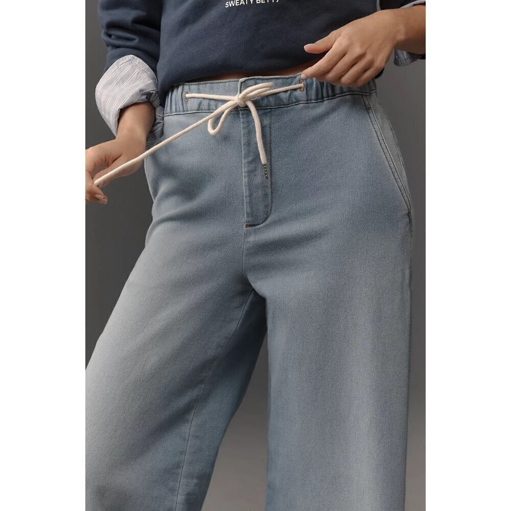 Pilcro Denim-Knit Pull-On High-Rise Wide-Leg JeansDENIM LIGHT LARGE NWT - Picture 4 of 4